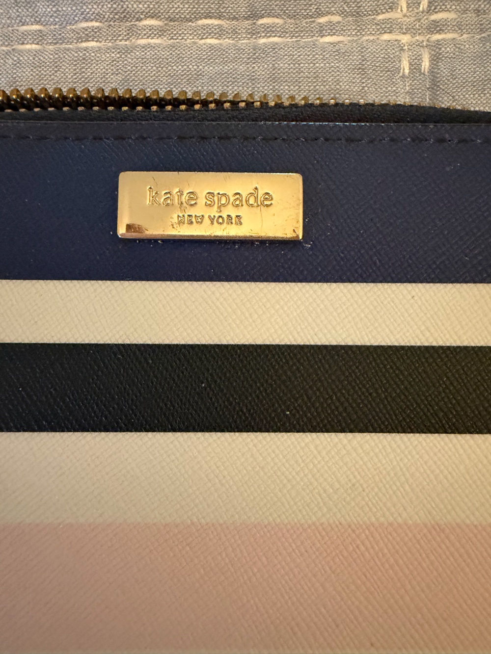 kate spade navy, black, white & blush striped zip wallet - Picture 2 of 3